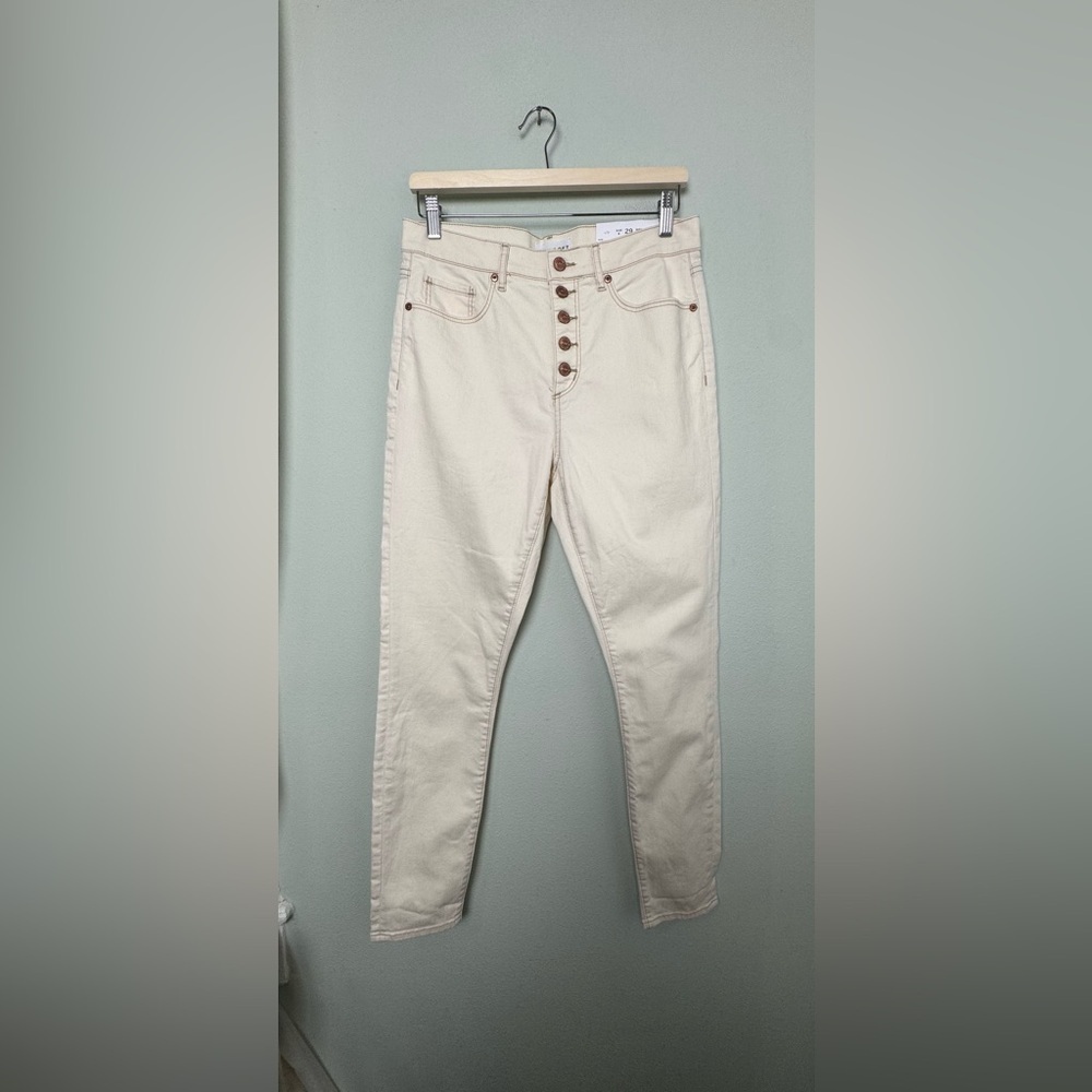 NWT Loft Cream Button Front High Waist Skinny Ankle Jeans Size 29/8 - Picture 2 of 12